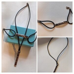 Tiffany Co Atlas Roman Numeral Sterling Rubber Surfer Bracelet Necklace Set 2003